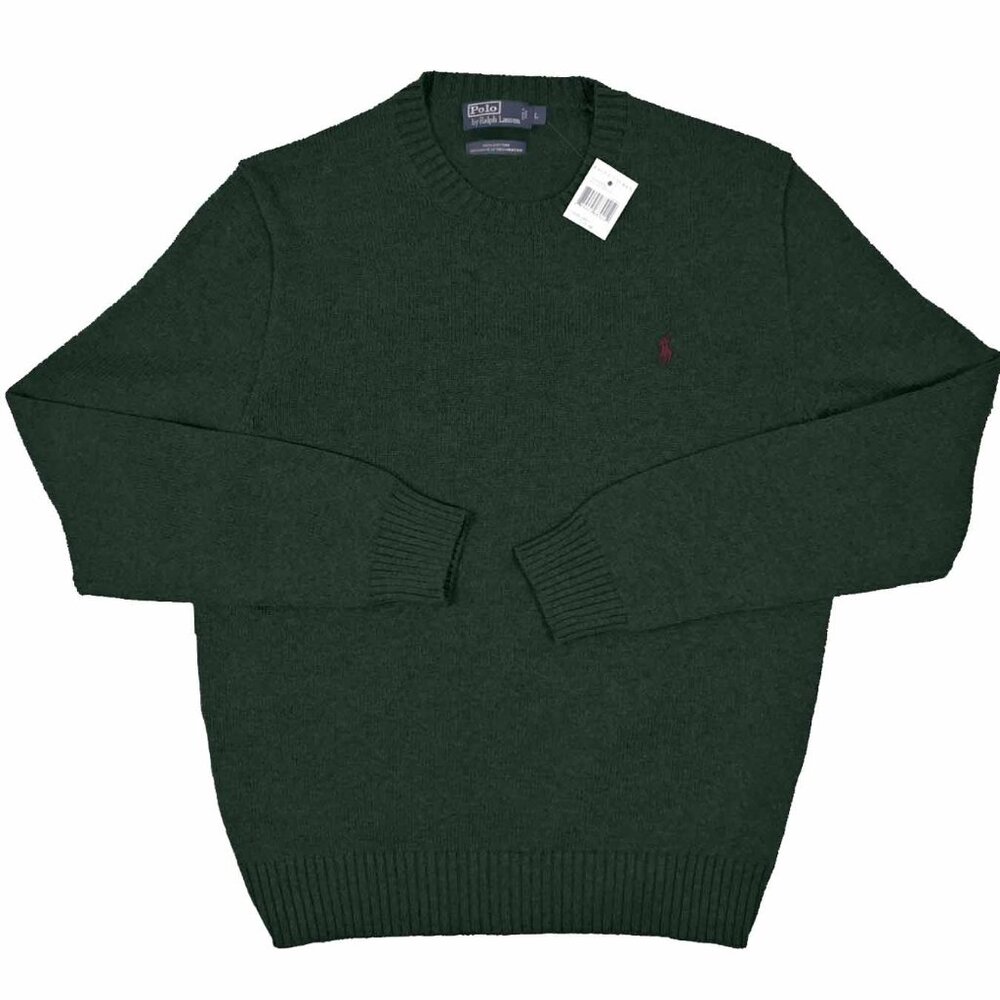 NEW Polo Ralph Lauren Crewneck Sweater! Green With Maroon Polo Player Cotton